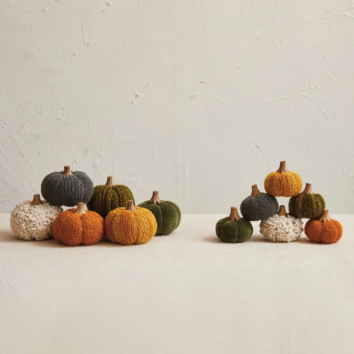 Cotton Blend Bouclé/Velvet Pumpkin w/ Wood Stem