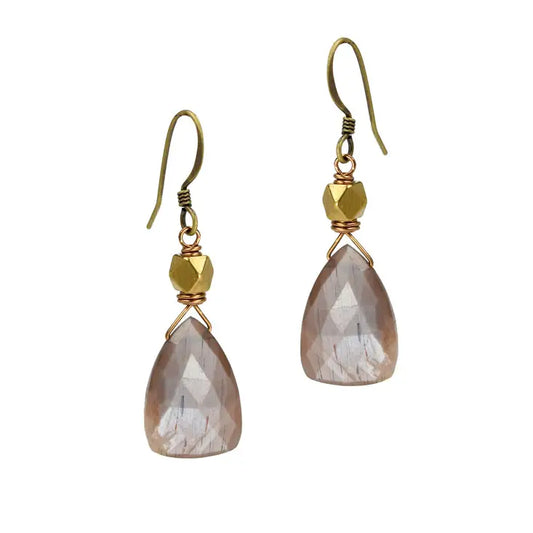 Coffee Moonstone Triangle Earrings