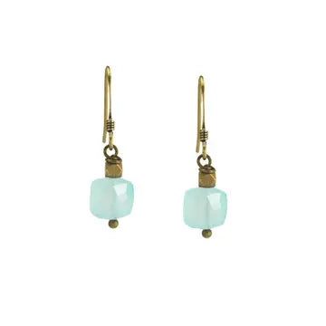 Seafoam Green Chalcedony Cube Earrings