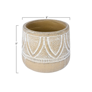 Embossed Terracotta Planter with Whitewash Finish