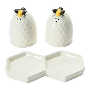 Salt and Pepper Shakers with Plate, Set of 3