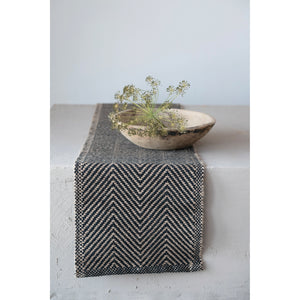 Woven Jute and Cotton Table Runner with Chevron Pattern