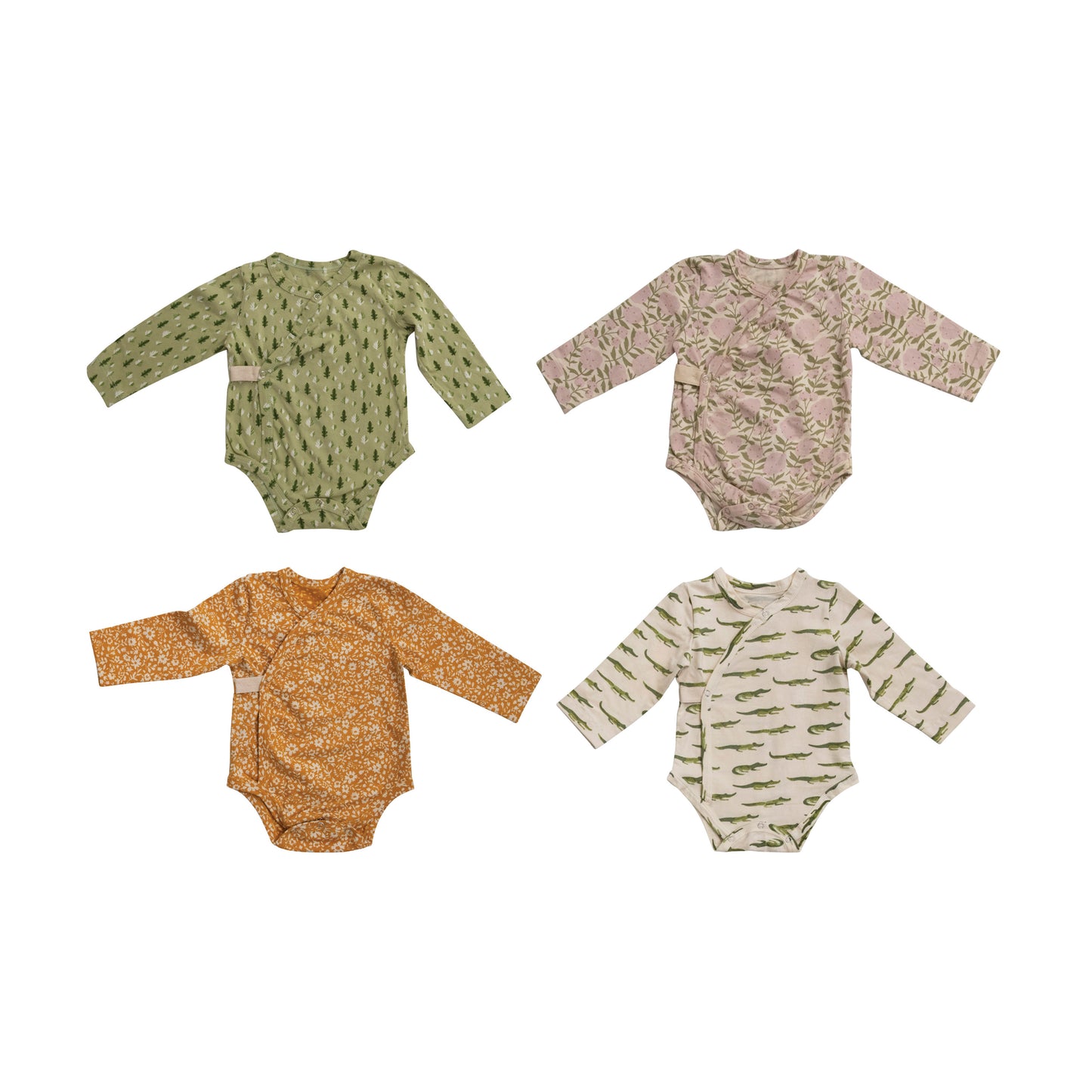 Cotton Baby Kimono Long Sleeve Bodysuit with Patterns