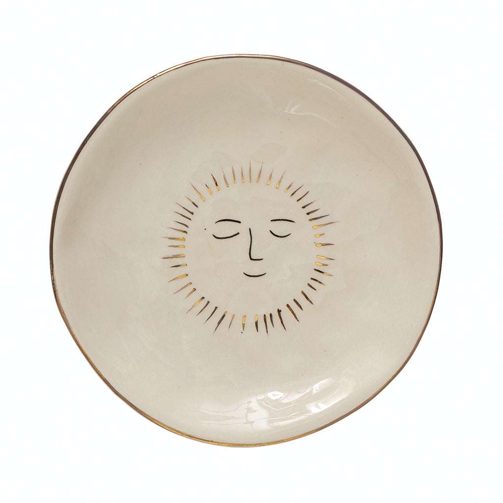 Stoneware Plate with Sun and Gold Electroplating