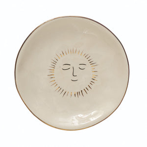 Stoneware Plate with Sun and Gold Electroplating