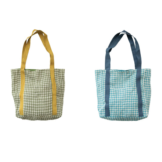 Woven Linen & Cotton Tote Bag w/ Pocket