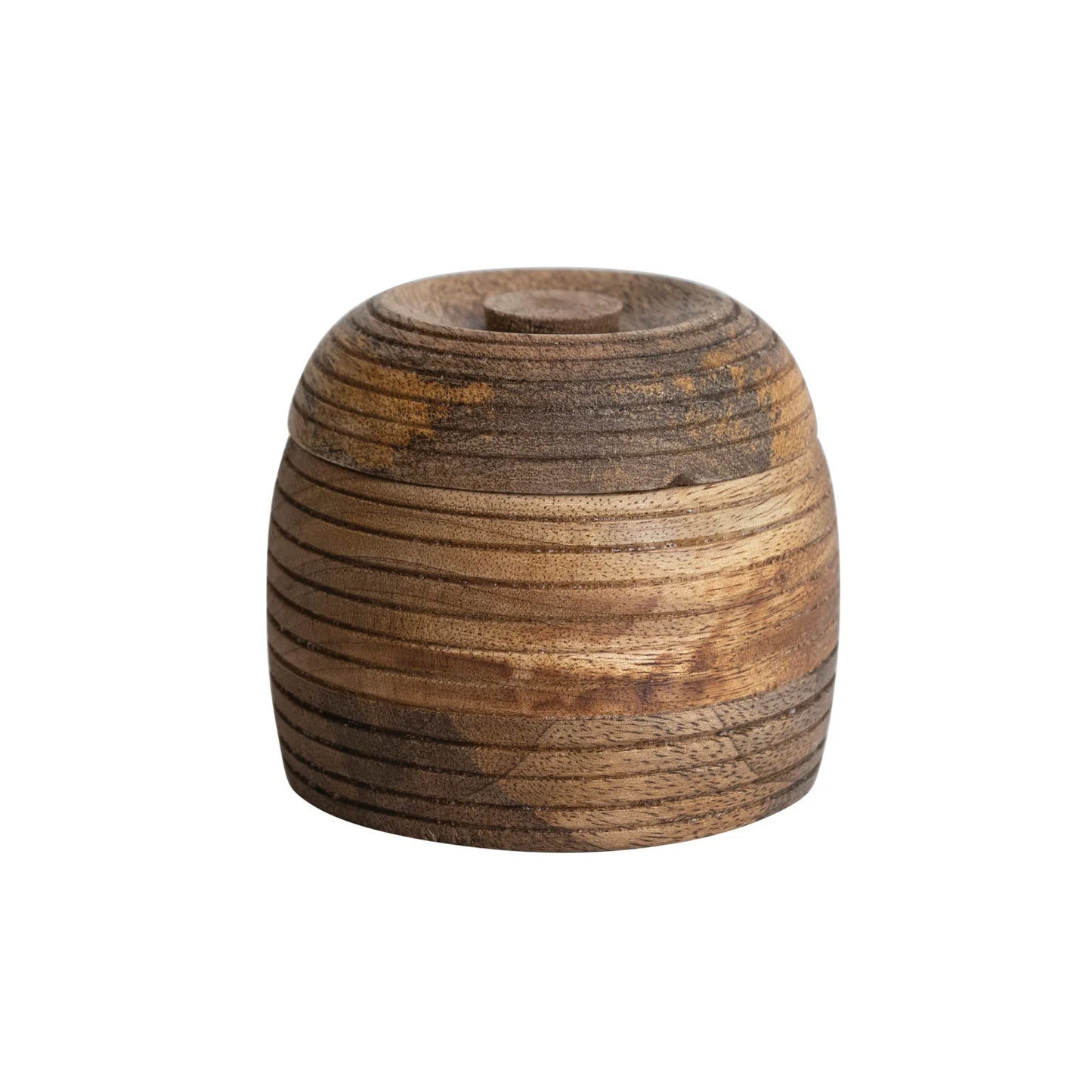 Carved Mango Wood Container w/ Lid