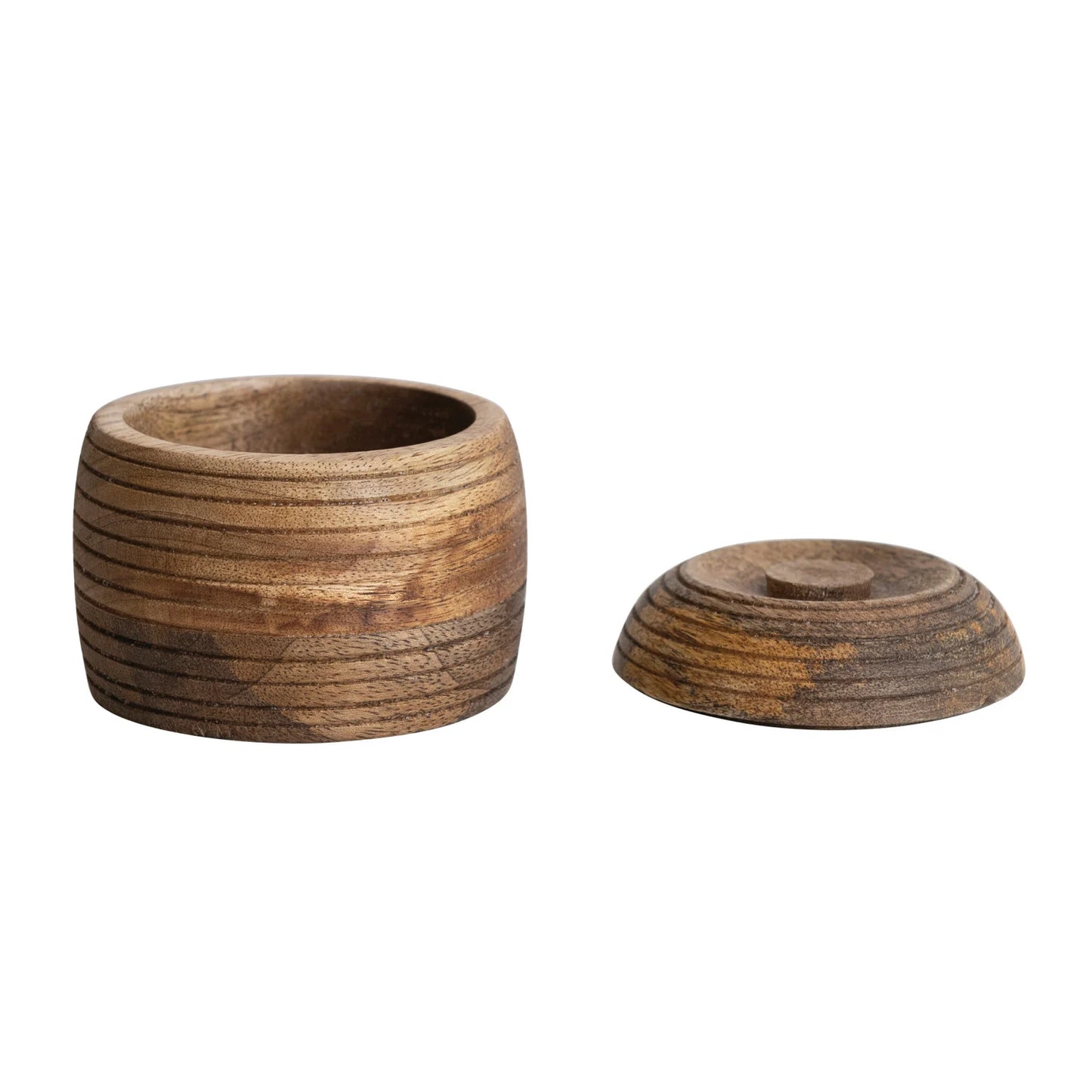 Carved Mango Wood Container w/ Lid