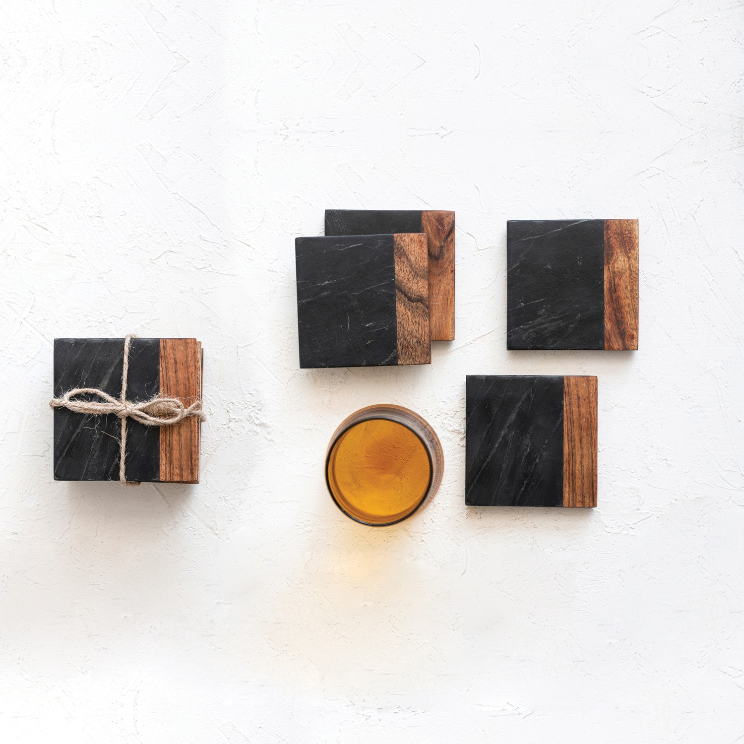 Marble & Acacia Wood Coasters, Black & Natural