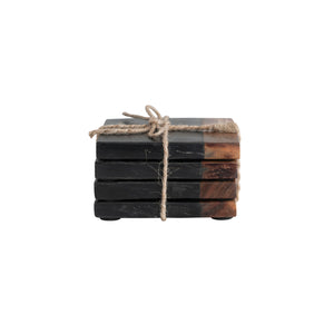 Marble & Acacia Wood Coasters, Black & Natural