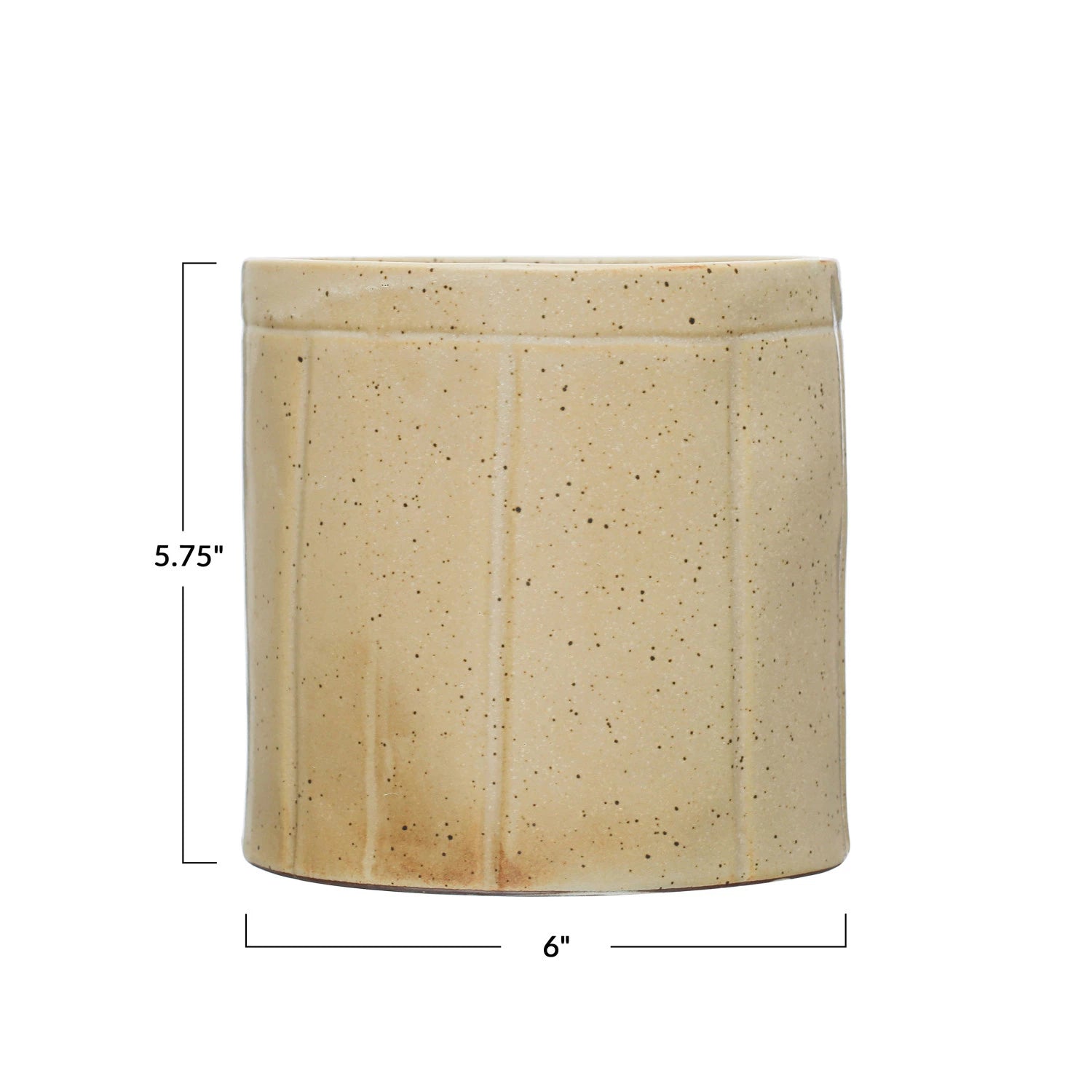 Decorative Stoneware Crock w/ Debossed Lines, Reactive Glaze, Beige