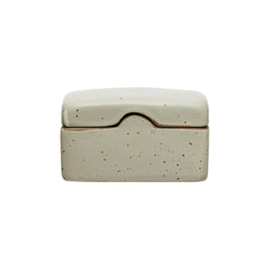 Stoneware Box w/ Lid, Reactive Glaze, White