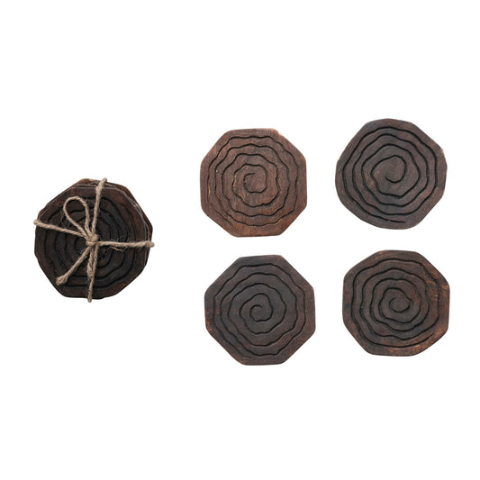 Hand-Carved Mango Wood Coasters