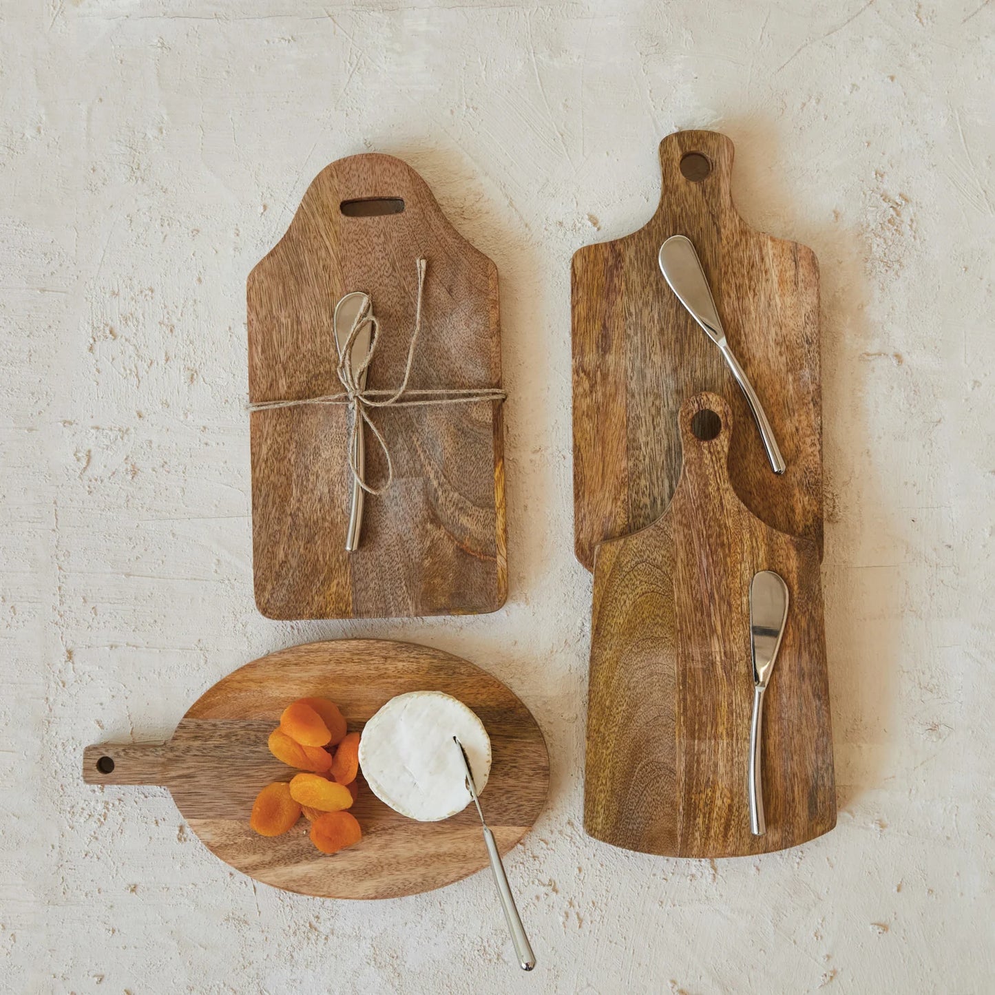 Mango Wood Cheese/Cutting Board w/ Handle & Canape Knife