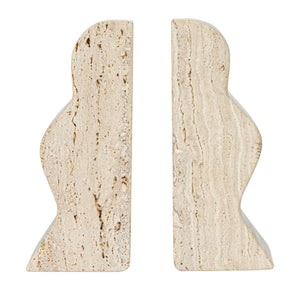 Travertine Wave Bookends, Set of 2