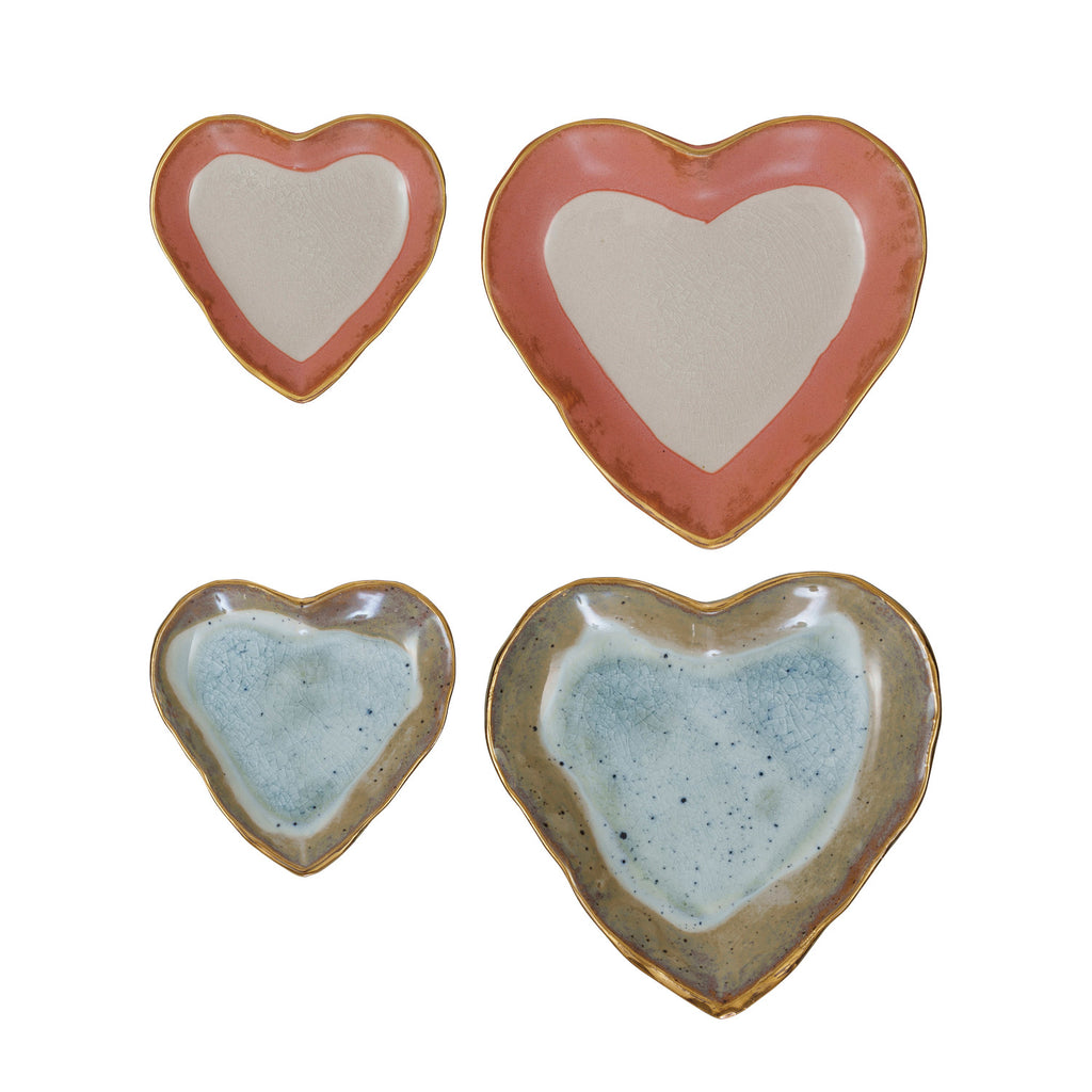 Stoneware Heart Dish w/ Gold Edge, 2 Colors