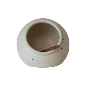 Stoneware Salt Cellar w/ Mango Wood Spoon