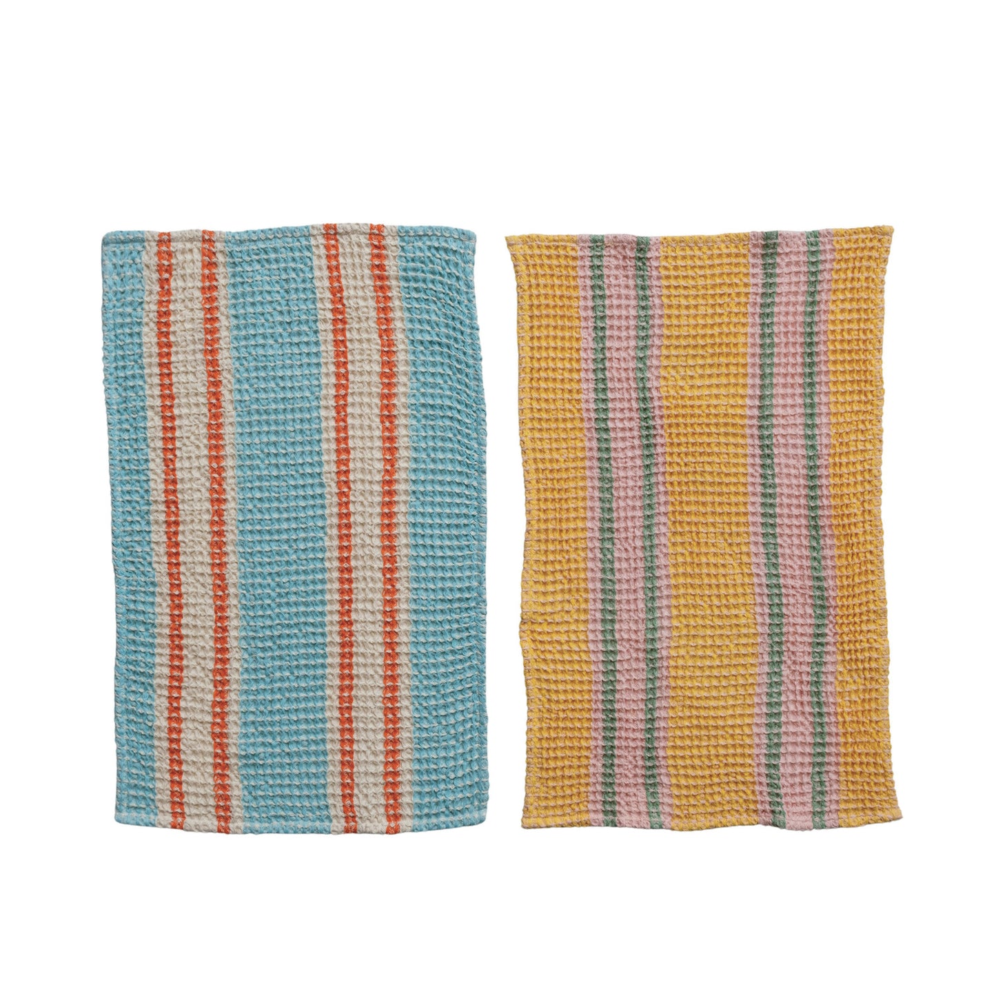 Woven Cotton Waffle Weave Tea Towel w/ Stripes