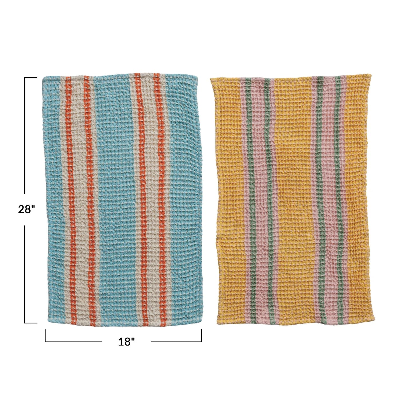 Woven Cotton Waffle Weave Tea Towel w/ Stripes