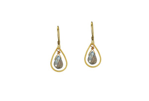 Labradorite Dainty Golden Teardrop Earrings