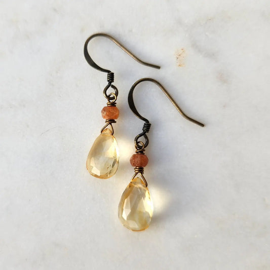 Citrine Teardrop and Sunstone Accent Earrings