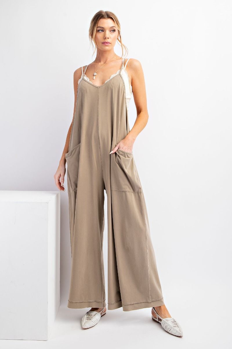 Mineral Washed Jumpsuit - Lt Mocha