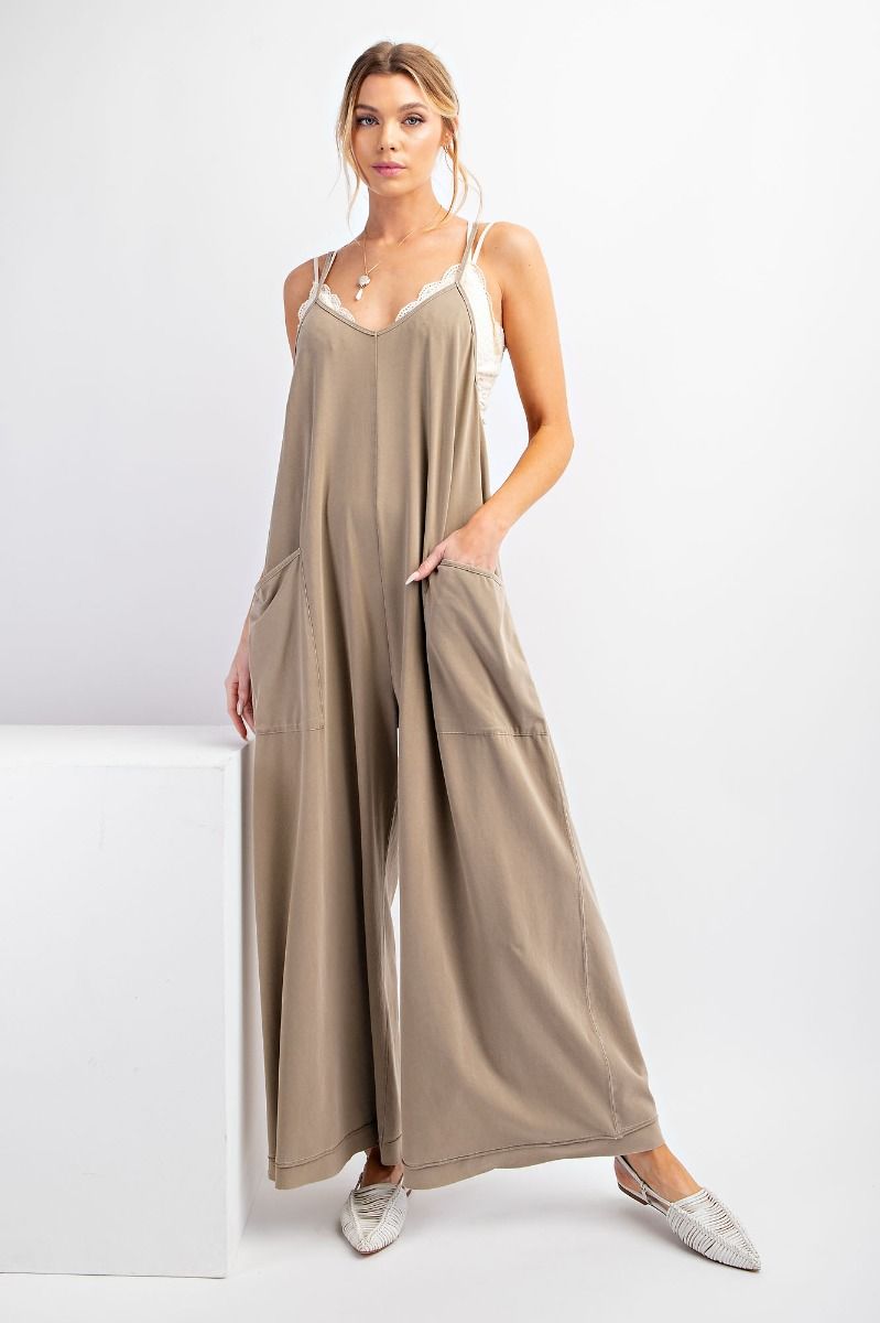 Mineral Washed Jumpsuit - Lt Mocha