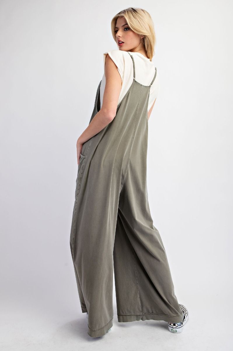 Mineral Washed Jumpsuit - Olive Grey