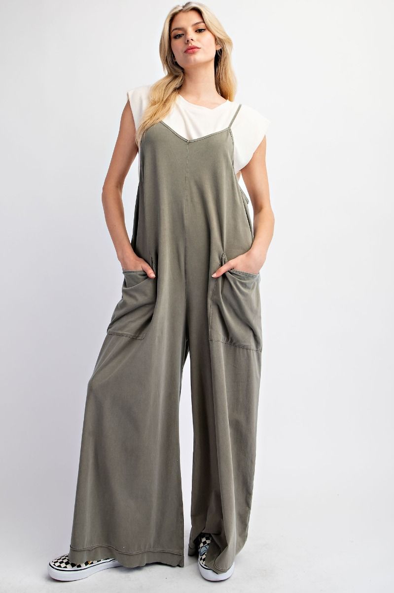 Mineral Washed Jumpsuit - Olive Grey