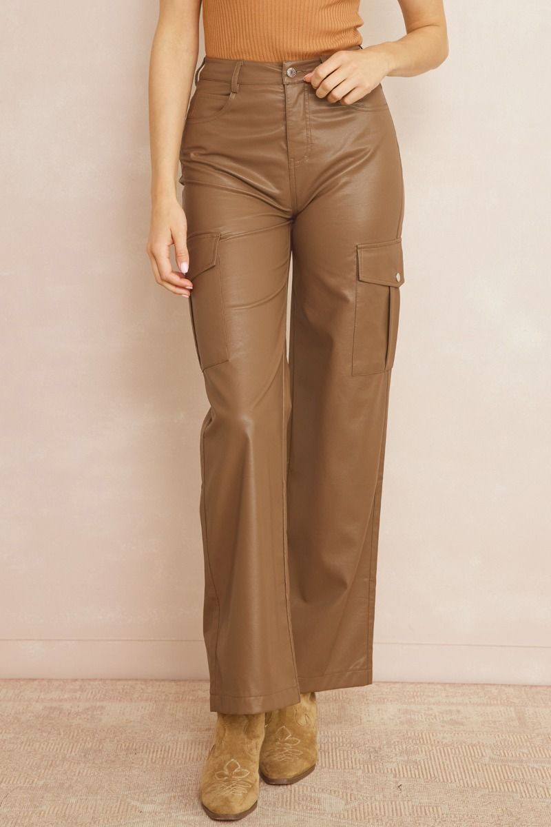 Utility faux leather high-waisted pants