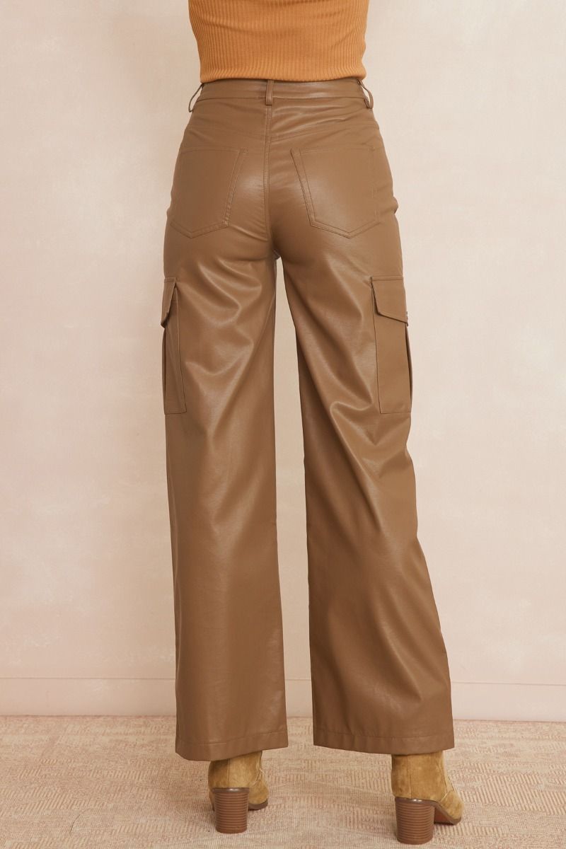 Utility faux leather high-waisted pants