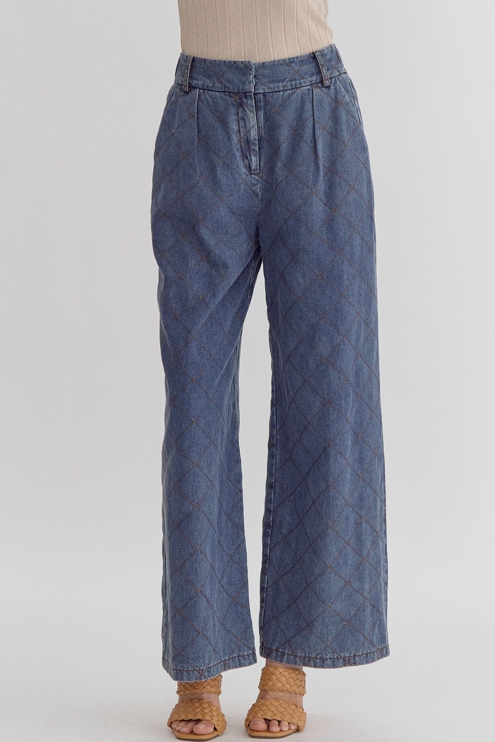 High Waisted Denim Wide Leg Pants