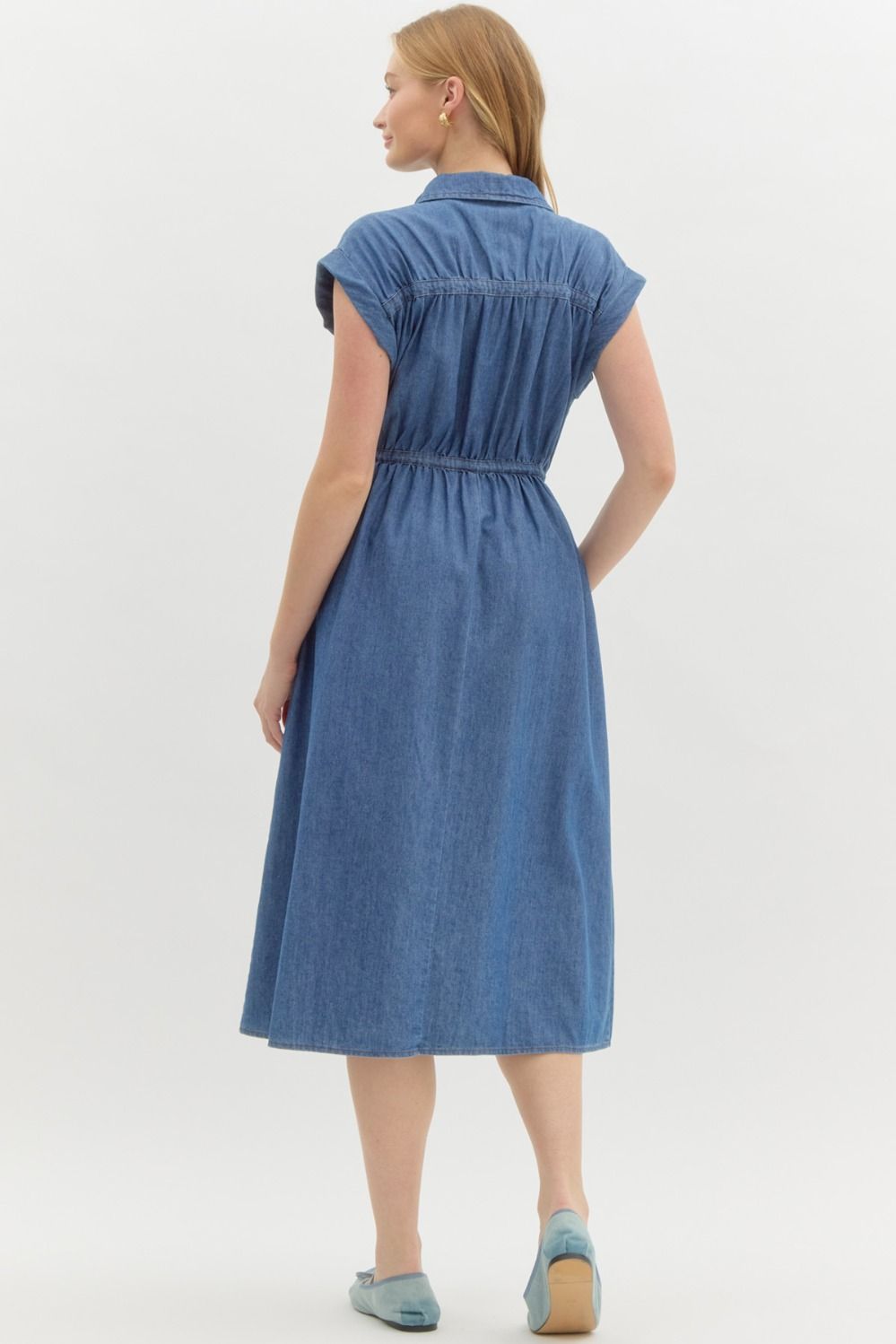 Denim Ruched Yoke Dress