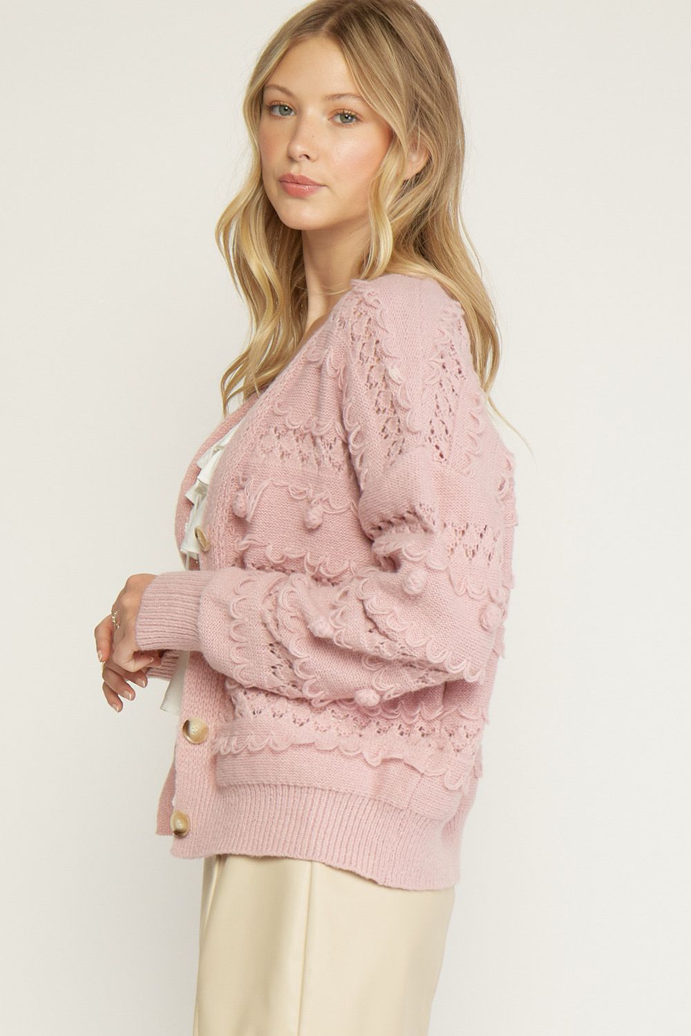 Button front cardigan with textured detailing