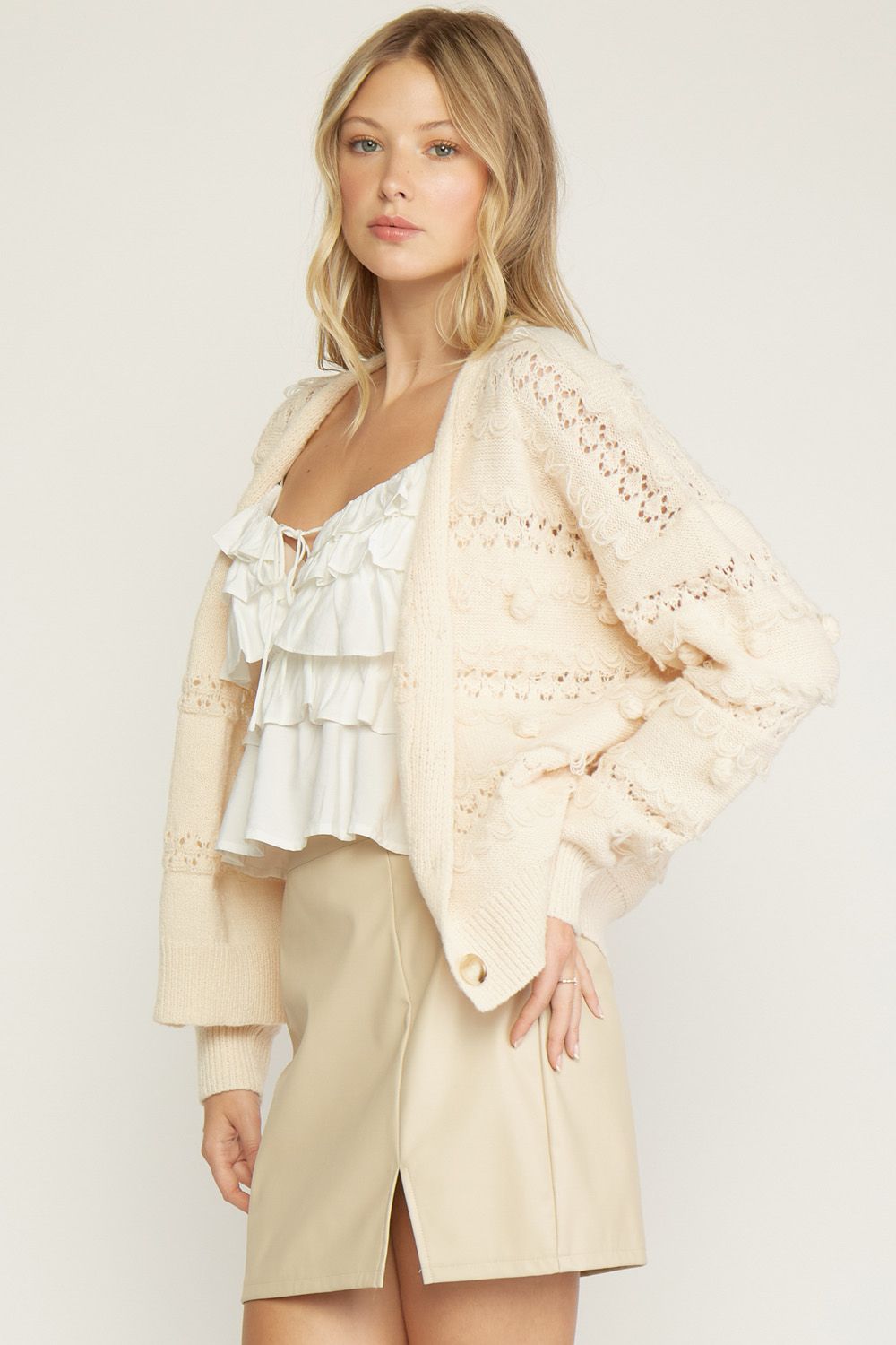 Button front cardigan with textured detailing