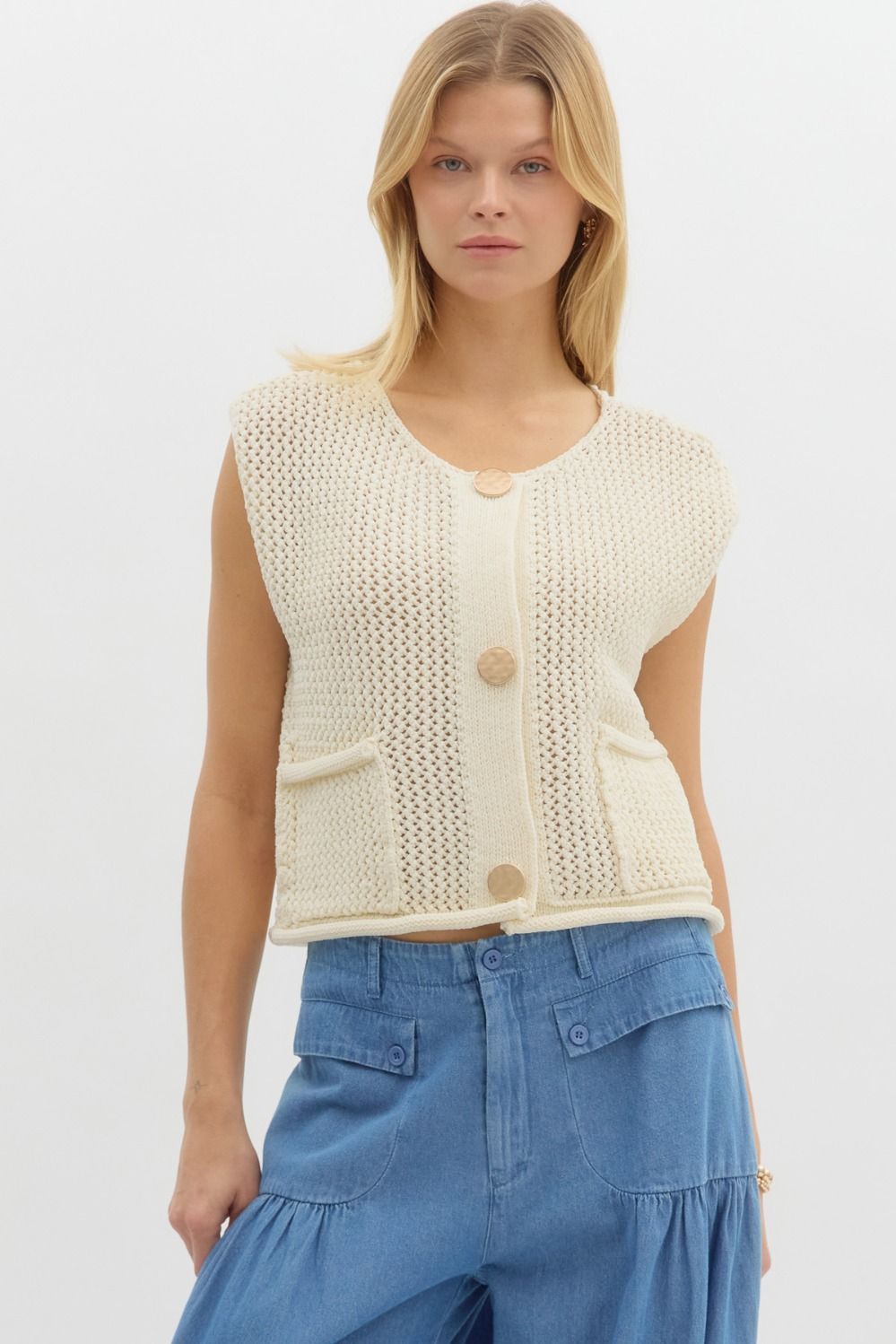 Knit Sweater Vest - Ecru