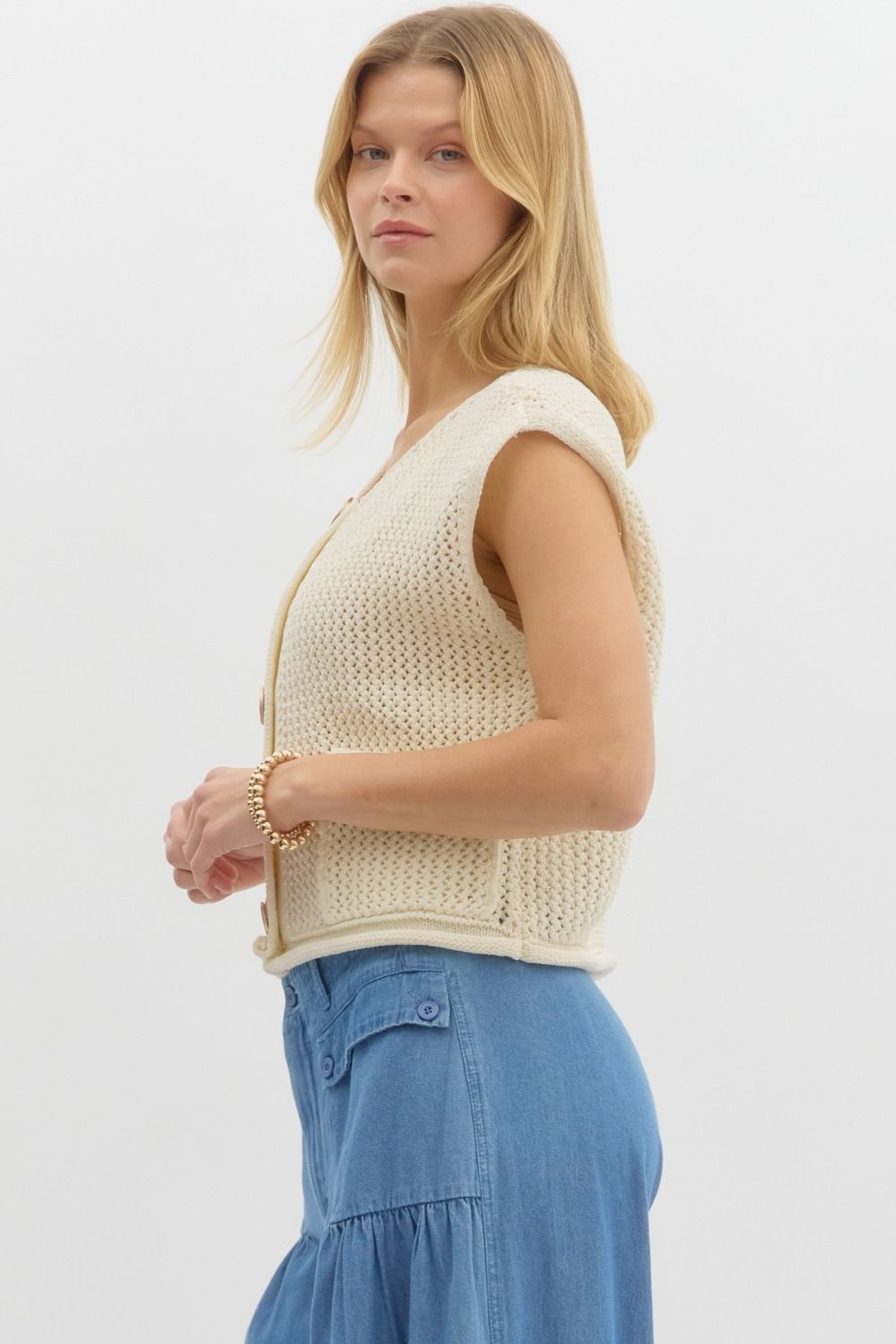 Knit Sweater Vest - Ecru