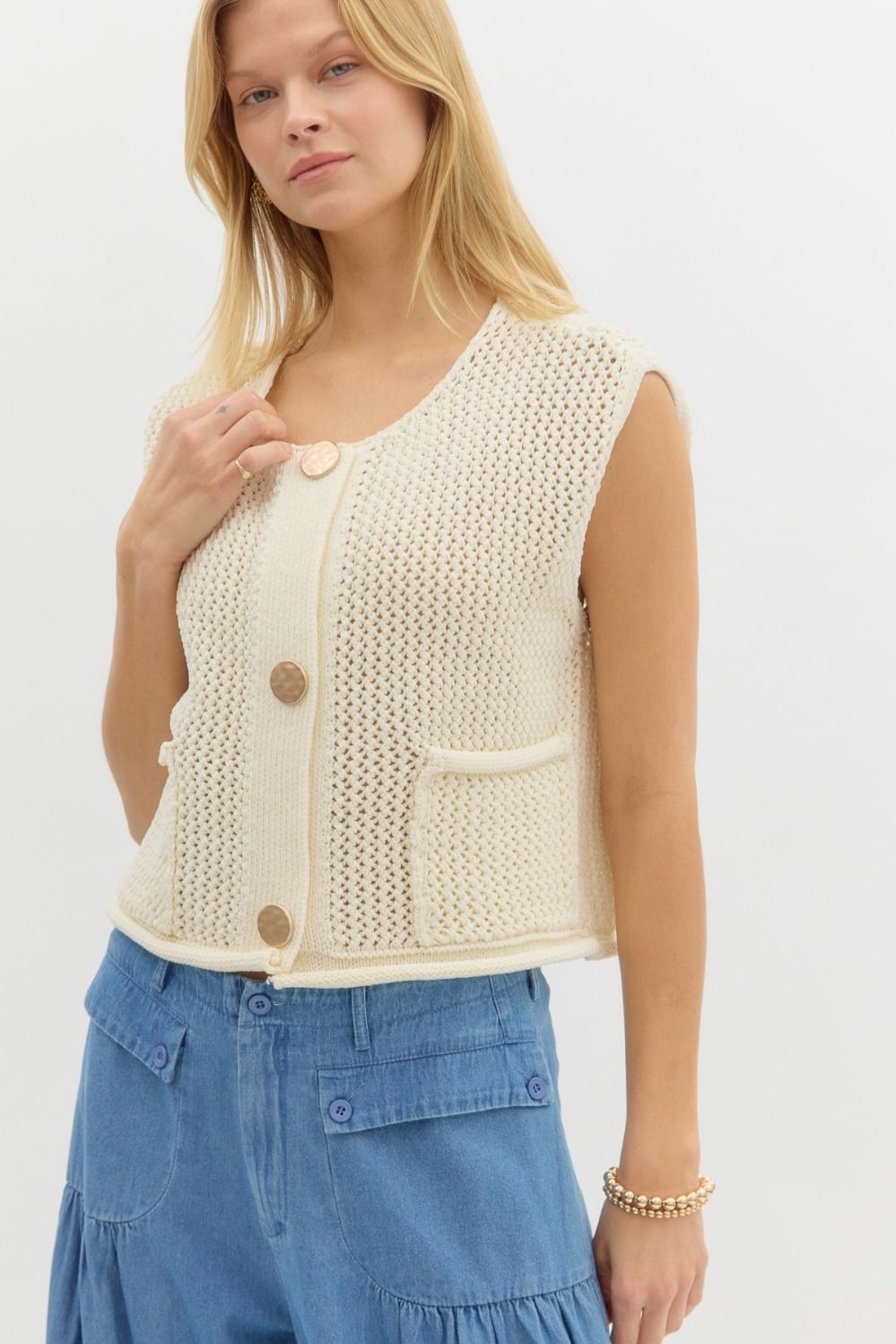 Knit Sweater Vest - Ecru