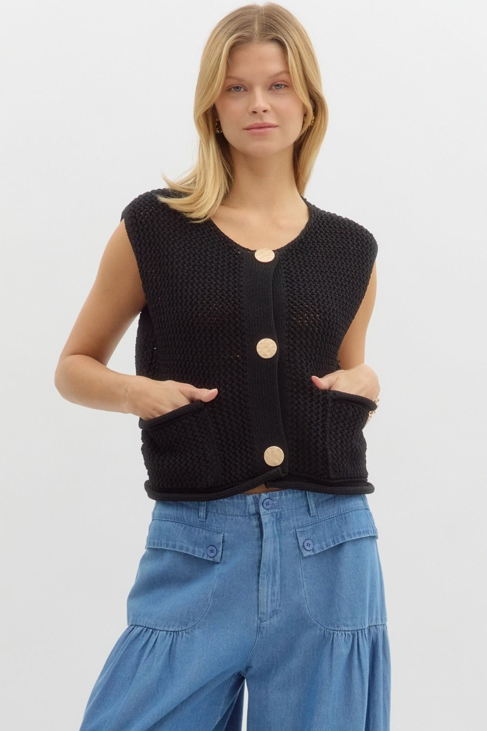 Knit Sweater Vest - Black