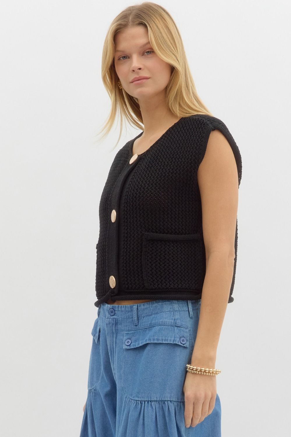 Knit Sweater Vest - Black