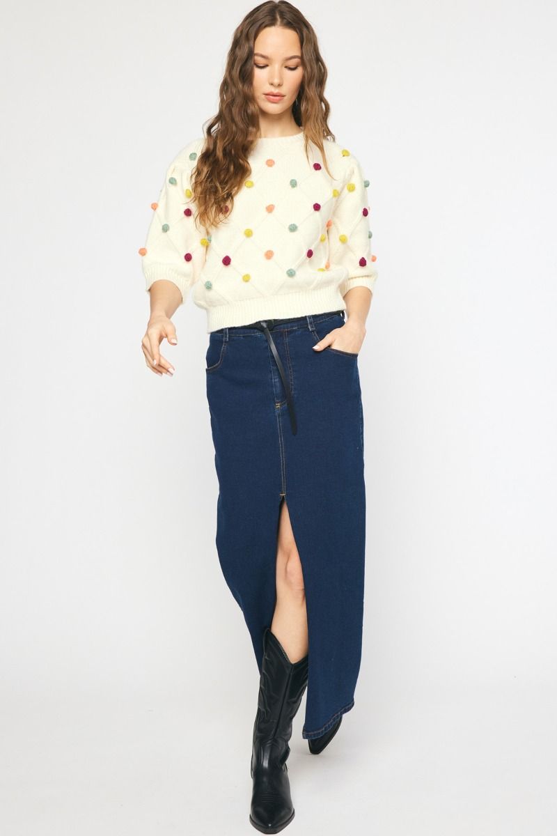 Pom pom cropped sweater