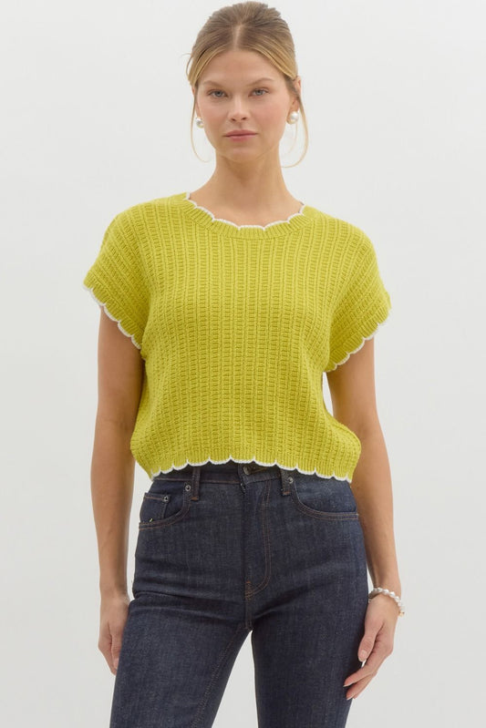 Solid Scallop Edge Top - Lime