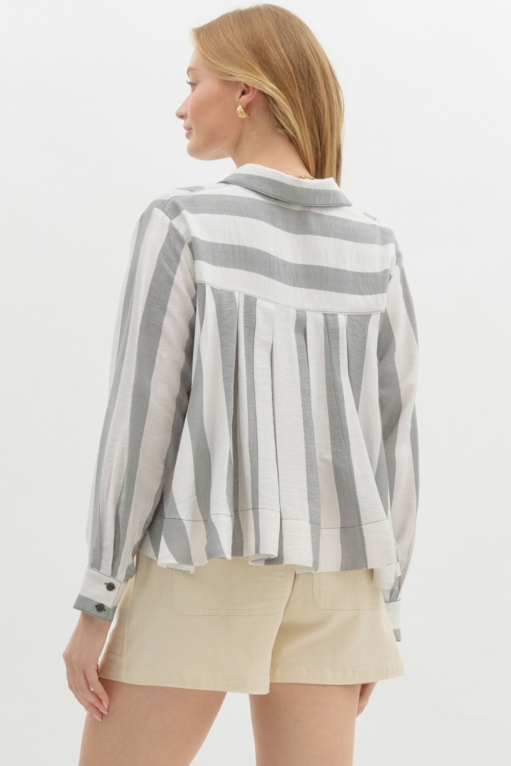 Striped Pleated Long Sleeve - Black