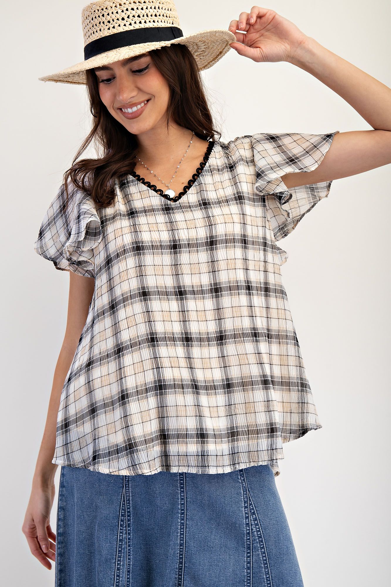 Plaid Chiffon Top