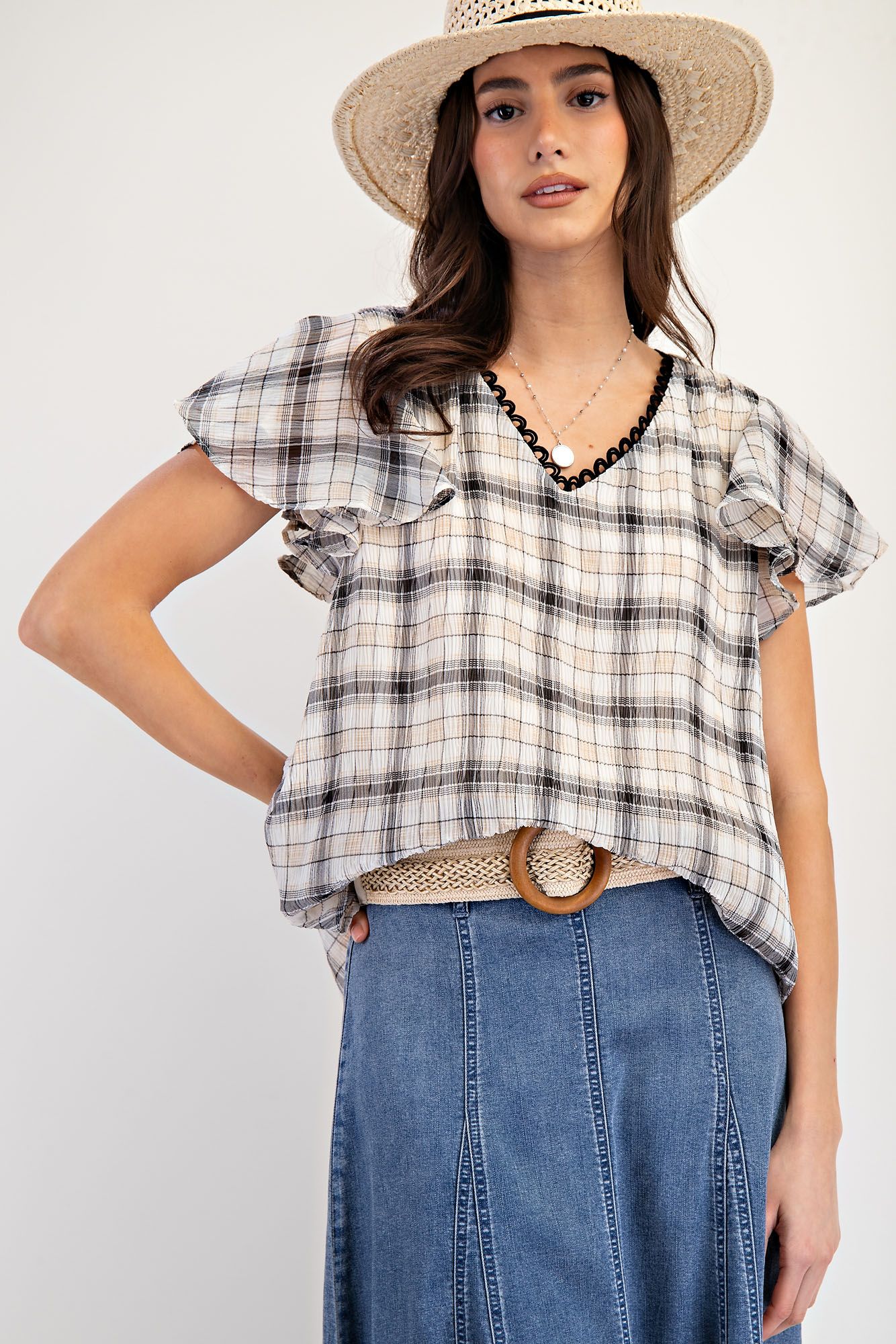 Plaid Chiffon Top