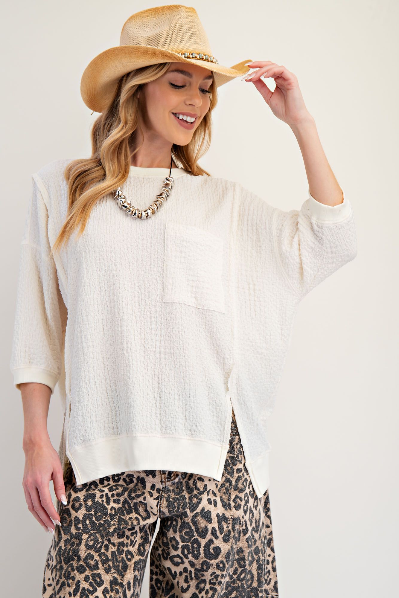 Popcorn Knit Oversized Top