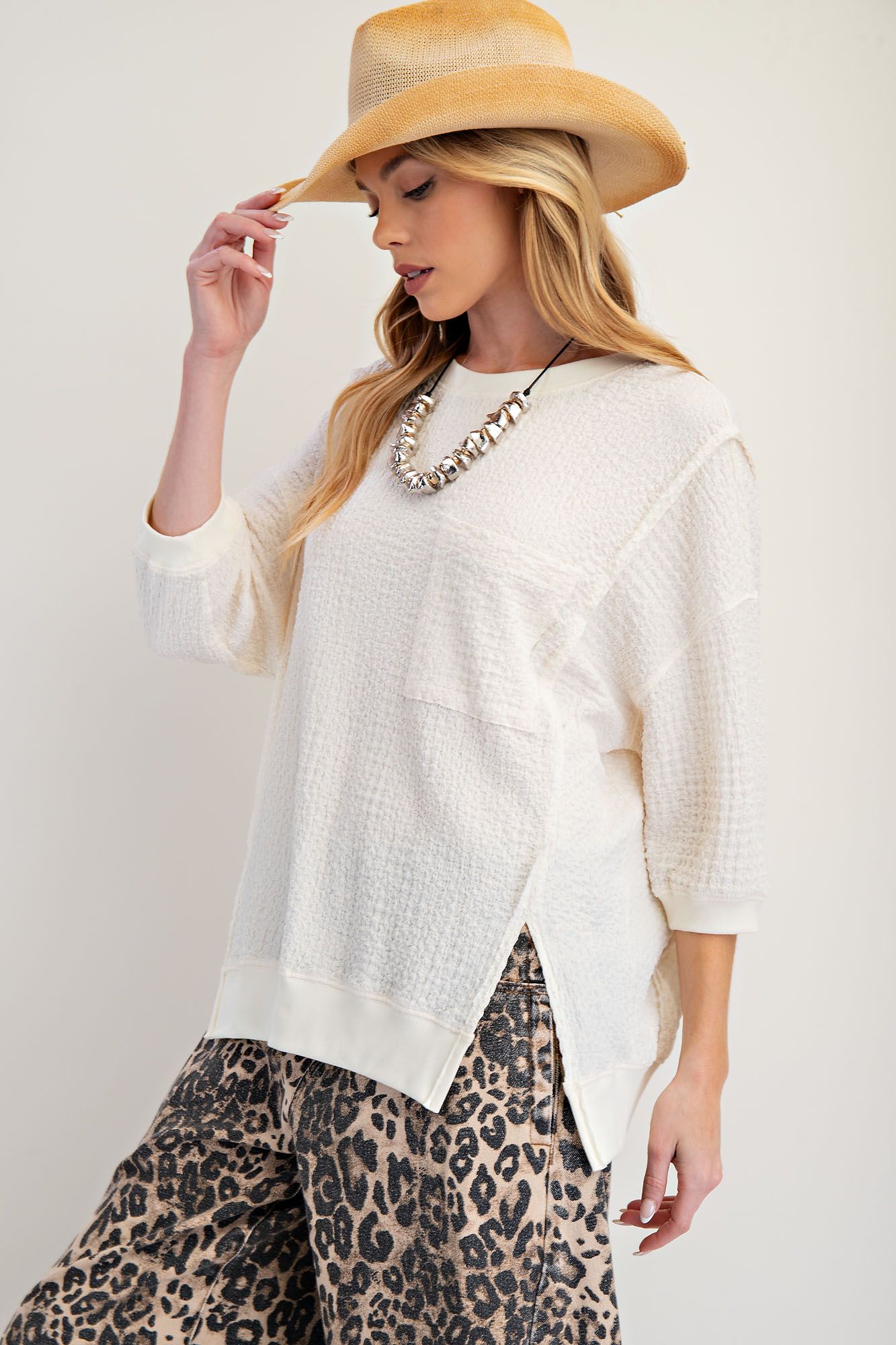 Popcorn Knit Oversized Top