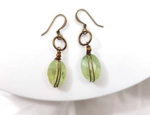 Prehnite Wire Wrapped Oval Ringlet Earring