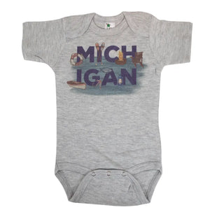 Michigan Lake Themed Baby Onesie Heather Gray