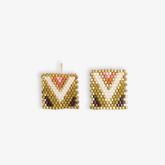 Chevron Rectangle Post Beaded Earrings Jaipur